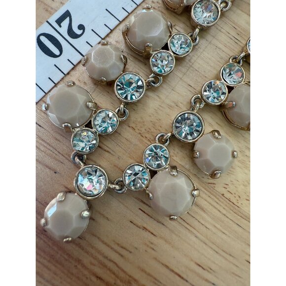 J.Crew Gold-Tone Necklace With Neutral Beige Gems & Clear Crystals 18-20 Inches - Picture 5 of 13